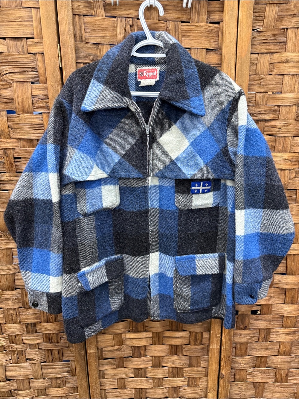 Vintage Regent Blue & Gray Plaid Wool Zip Jacket